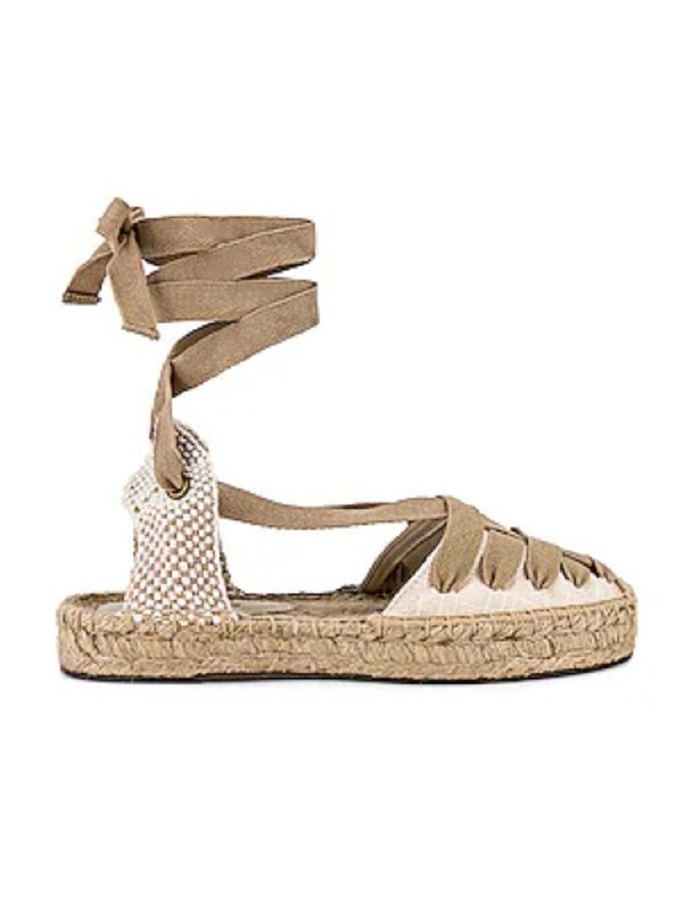 Soludos Canvas Espadrille Lace-Up Flats in Beige Women's 9.5